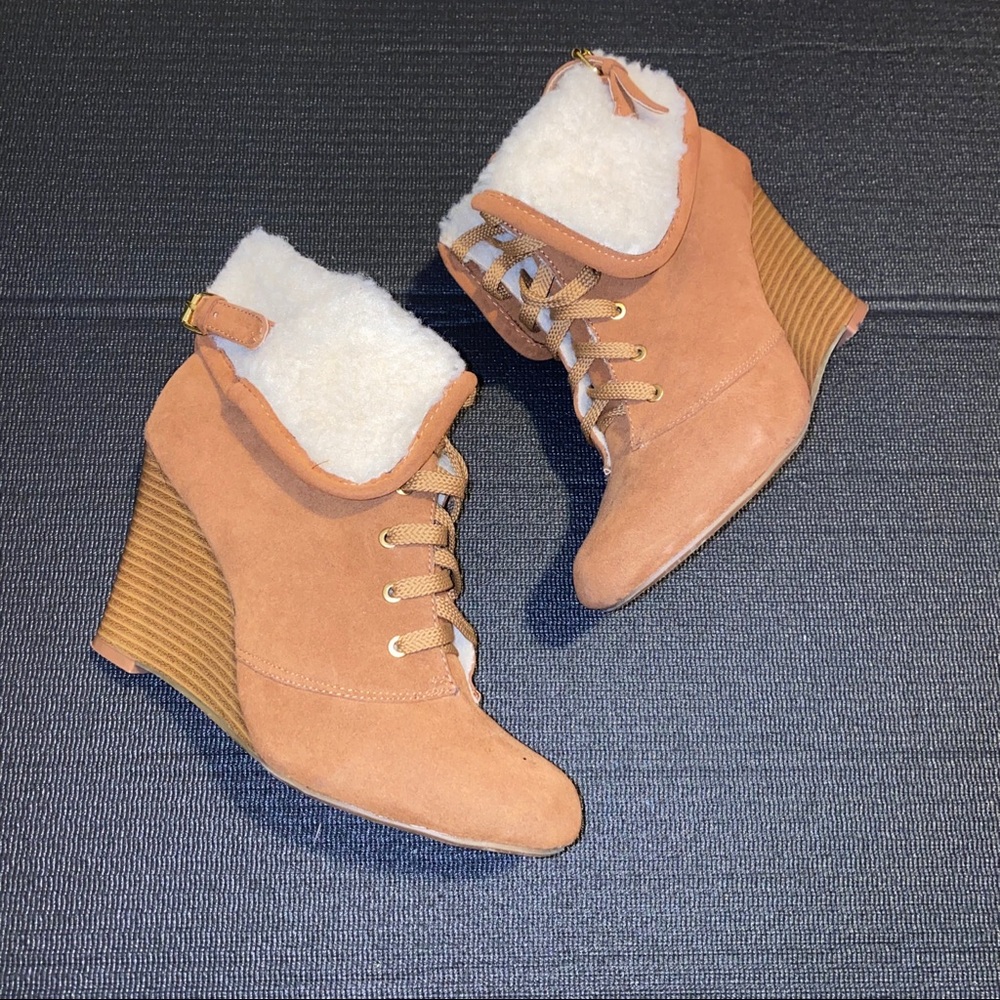 Shearling style wedge booties